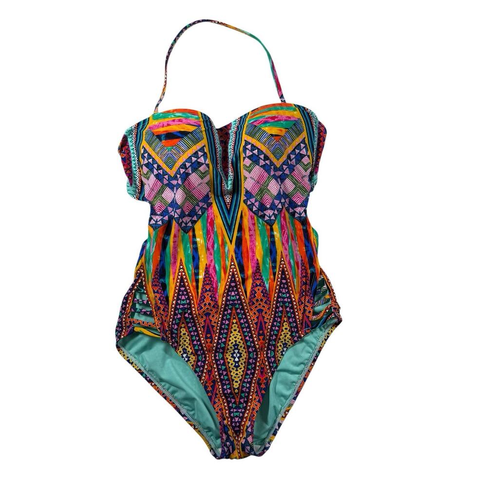 La Blanca Color Me Happy One Piece Swimsuit Aztec Geometric Print Size 6 NWOT